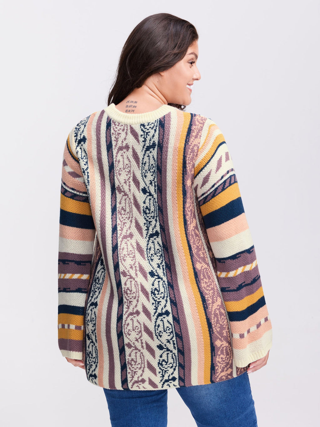 Boho Stripe Flared Sleeve Stretchy Pullover
