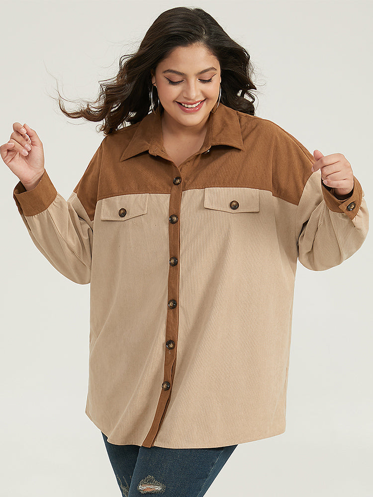 Two Tone Button Through Patchwork Coat