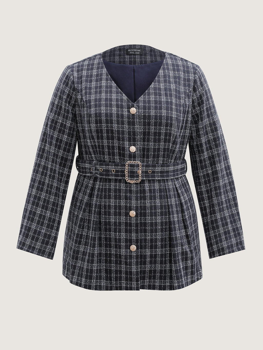 Tweed Pockets Belted Button Coat
