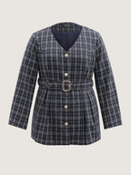 Tweed Pockets Belted Button Coat