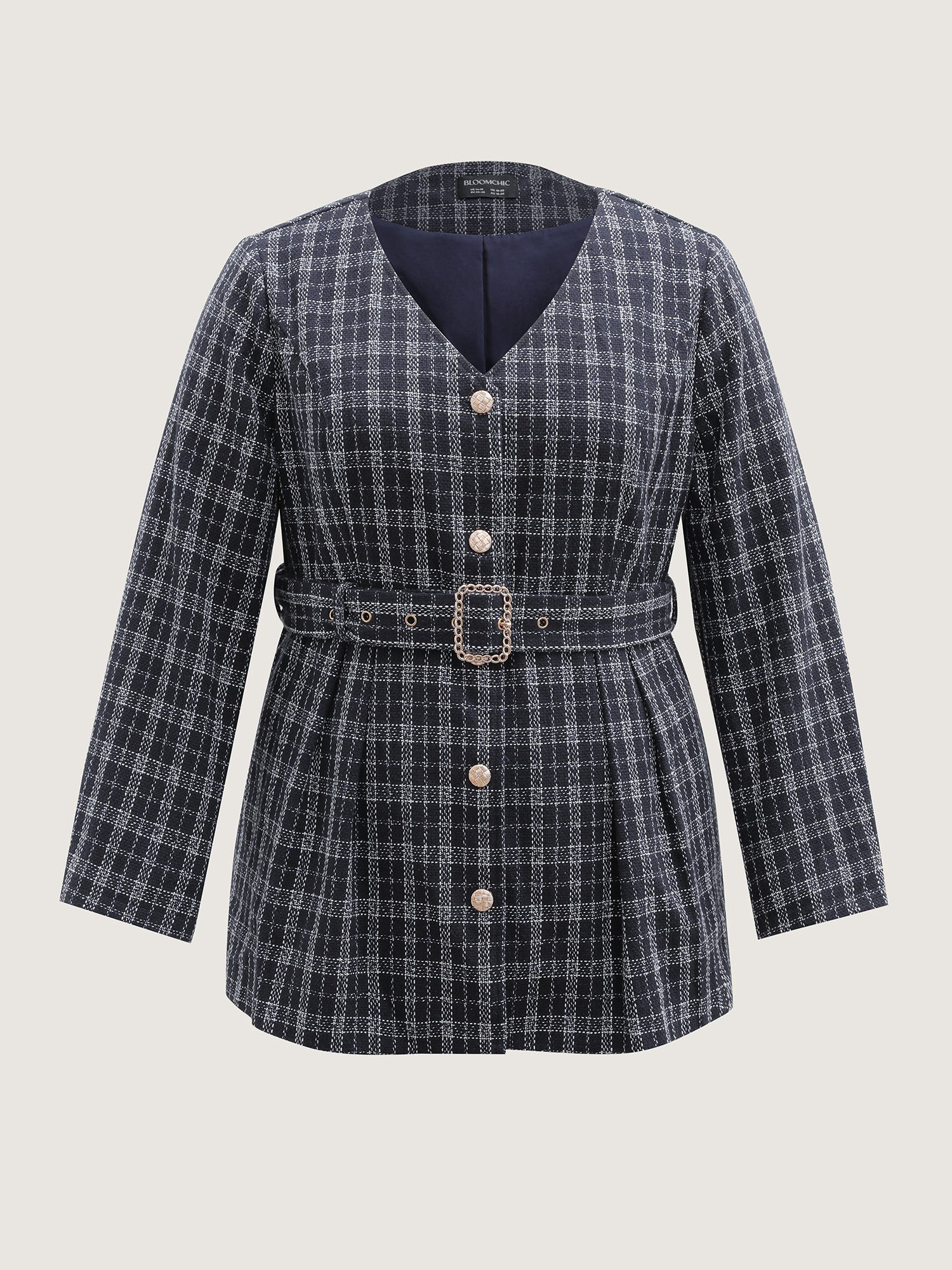Tweed Pockets Belted Button Coat