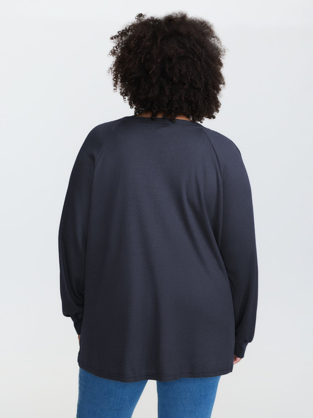 Waffle Grid Notched Collar Lace Sweatshirt