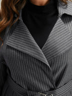 Striped Belted Lapel Collar Tunic Coat