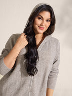 Hooded Zipper-Front Knit Cardigan