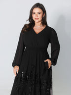 Sequin Mesh Asymmetrical Hem Maxi Dress