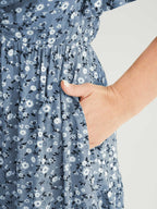 Ditsy Floral Sweetheart Drawstring Pocket Tiered Dress