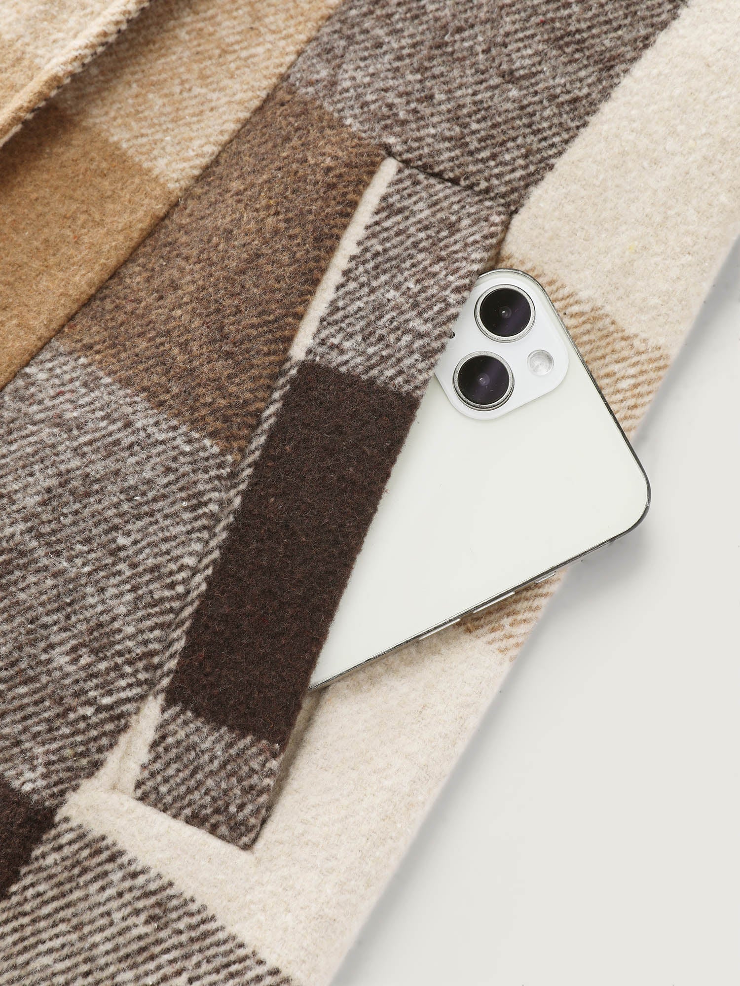 Plaid Lapel Double Breasted Belted Waist Coat