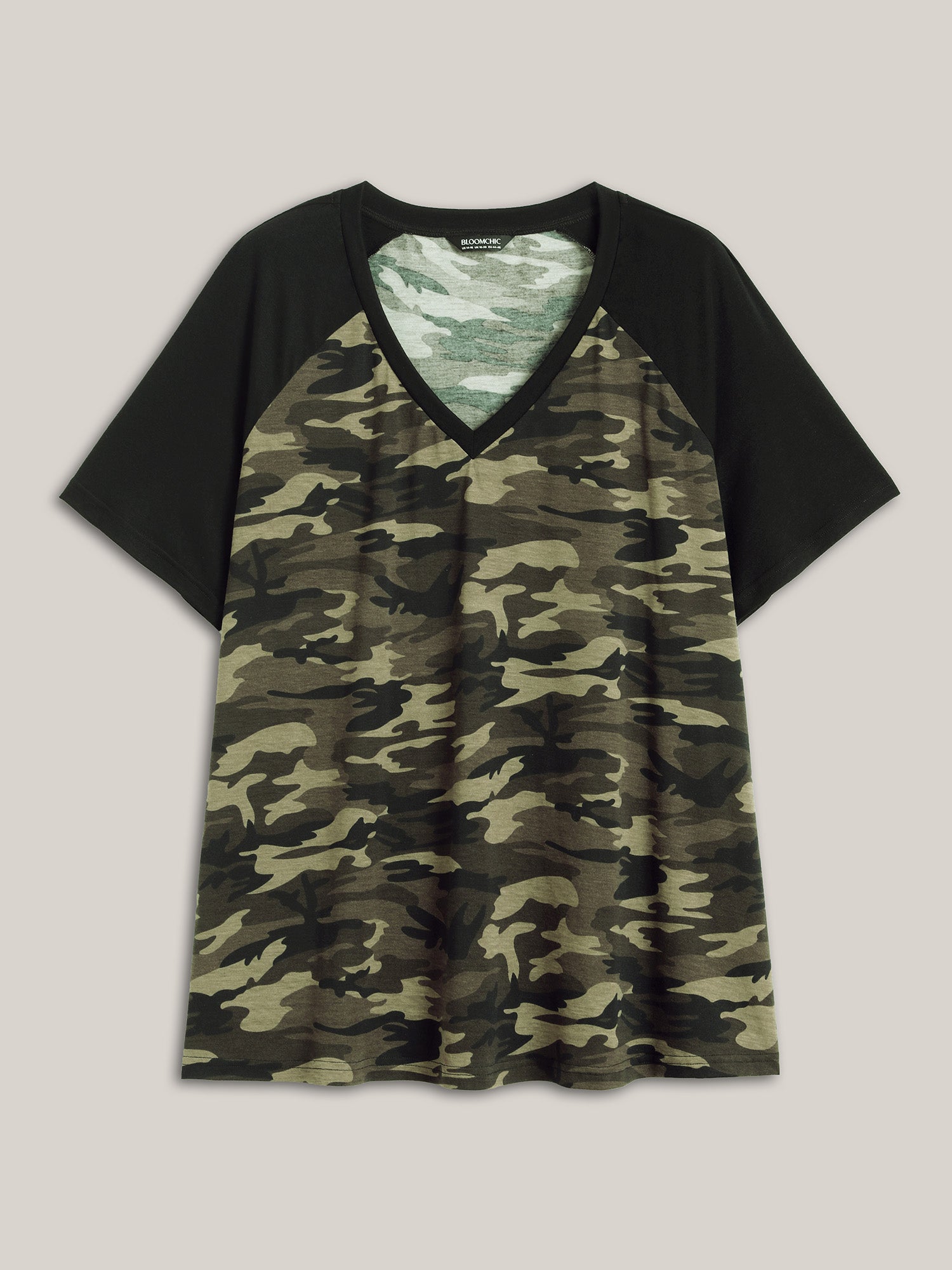 Camouflage Print Raglan Sleeve T-Shirt