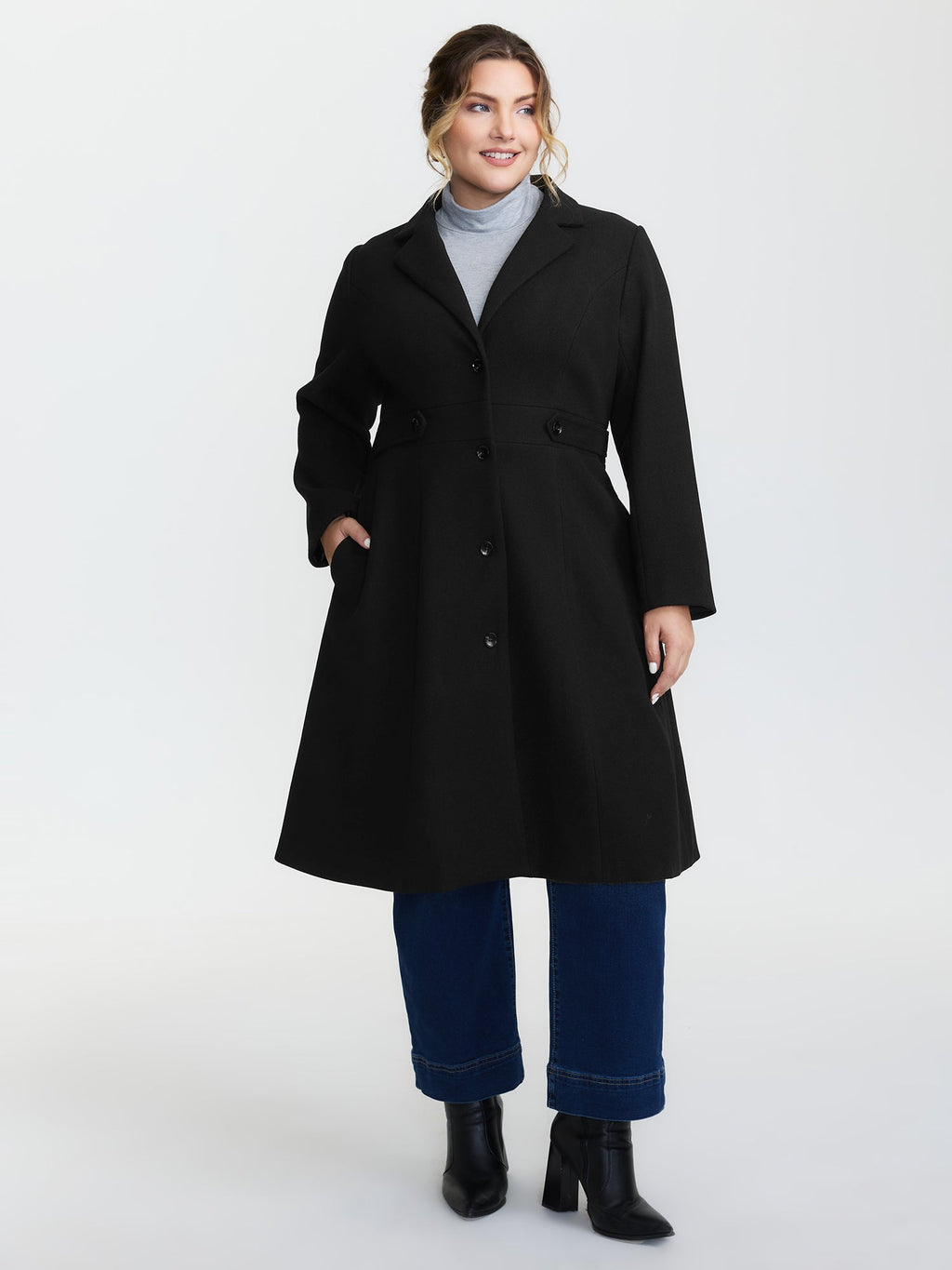 Notched Collar Cinched Waist Coat