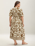 Large Floral Print Pockets Midi Dress