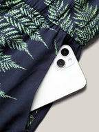 Tropical Leaf Print Pockets Button Romper