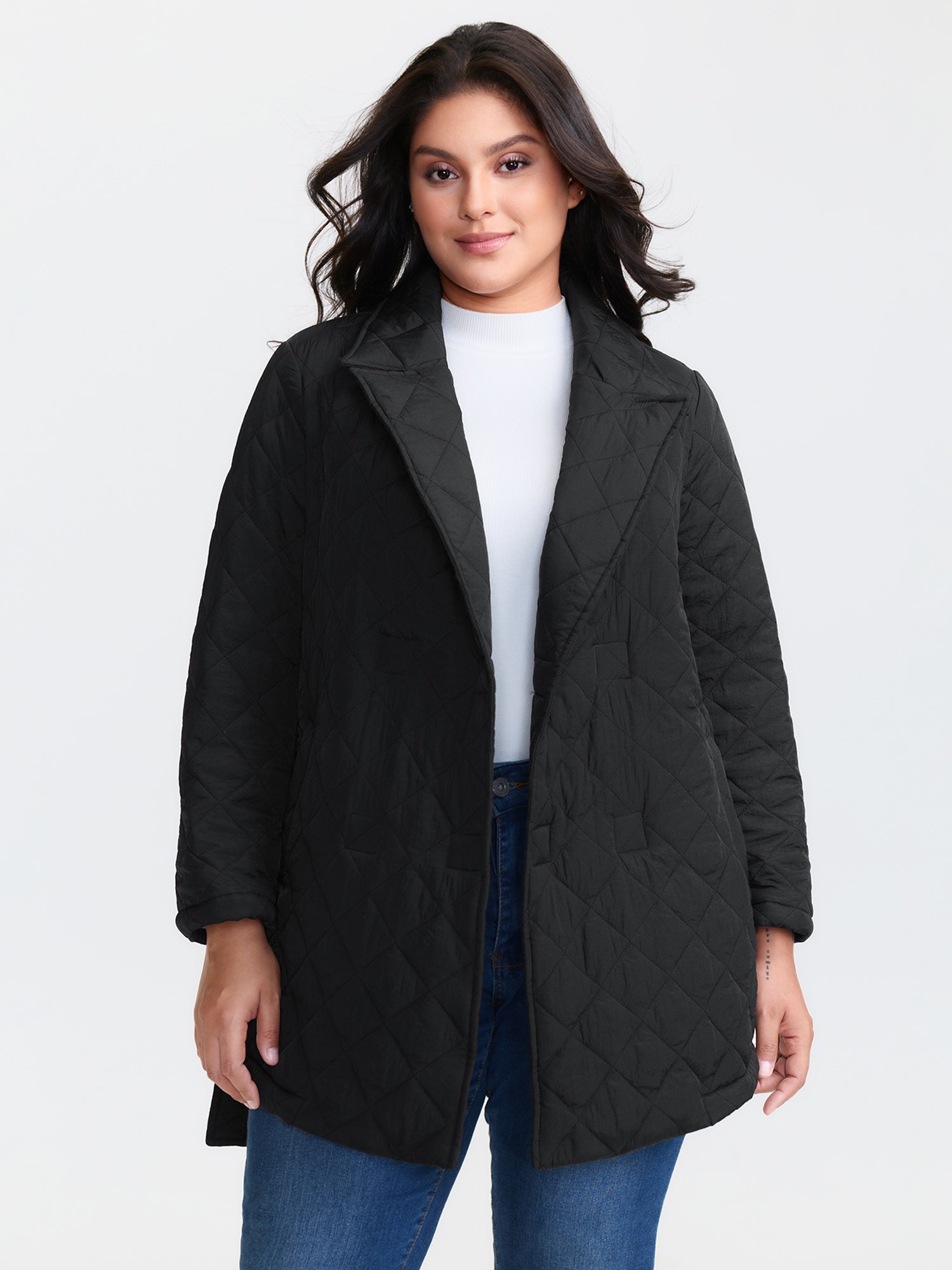 Quilted Adjustable Belt Solid Color Coat