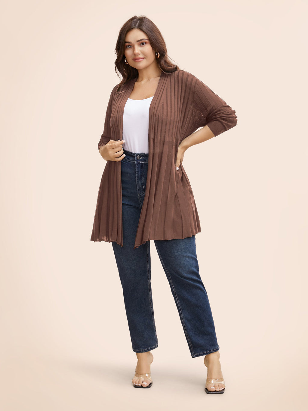 Plain Textured Kimono Collar Cardigan