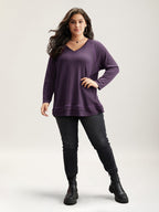 Plain Textured Stitch Raglan Sleeve Sweatshirt
