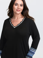 Textured Stripe Contrast Stretchy T-Shirt