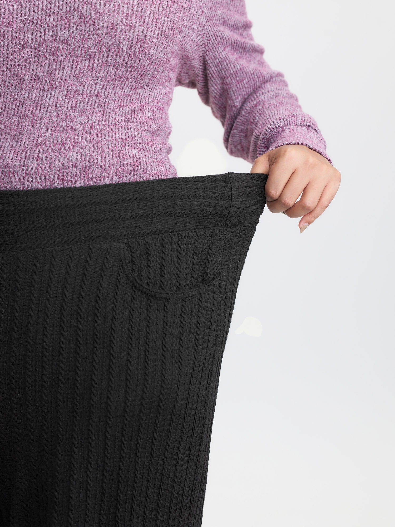 Stretchy Cable Knit Wide Leg Pants