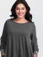 Supersoft Stretchy Checkered Asymmetrical Hem T-Shirt