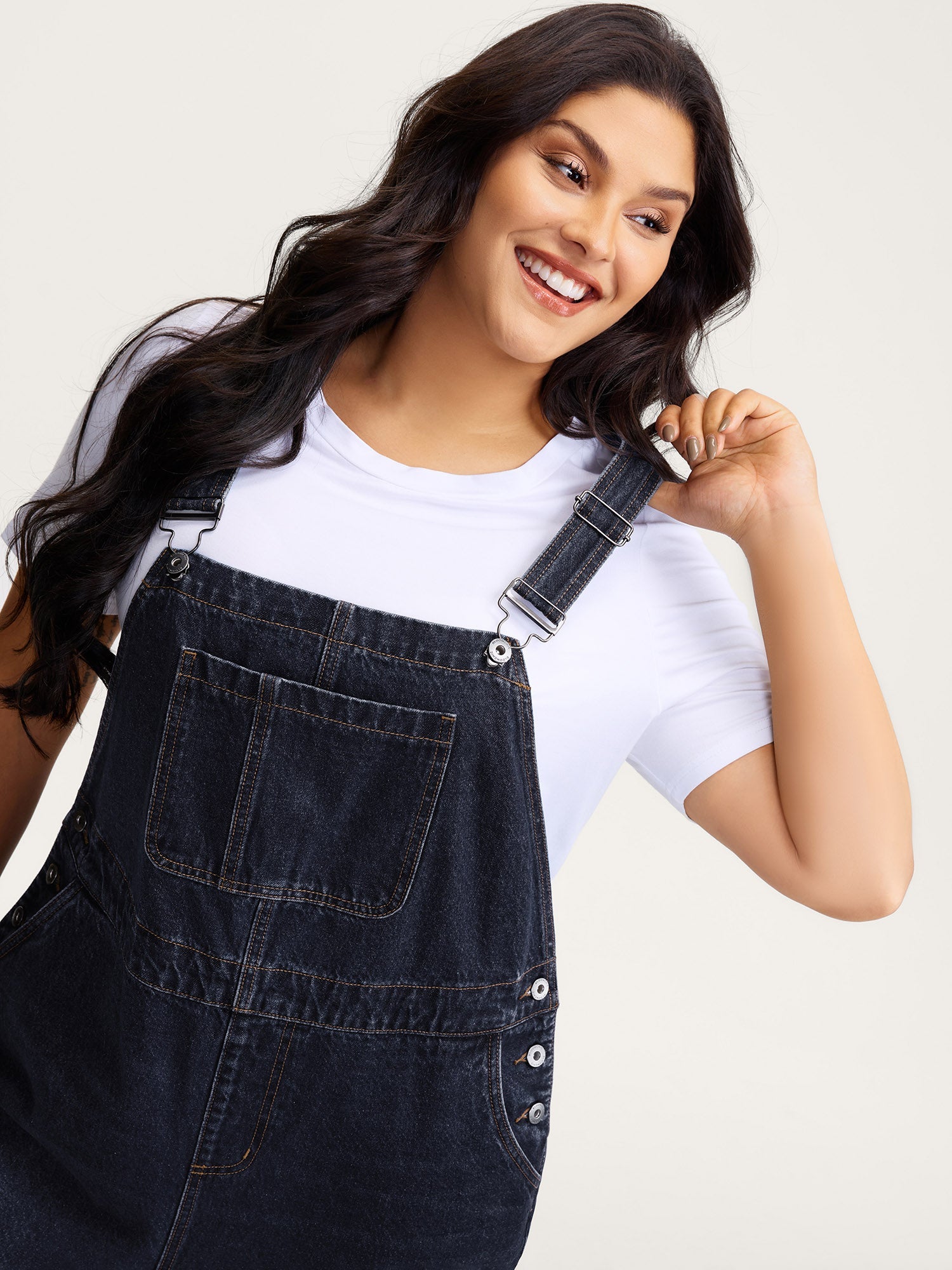 Cotton Relaxed-Fit Side Button Overall Denim Jumpsuit