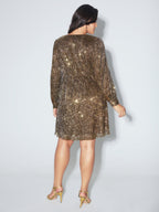 Glitter Surplice Neck Knee Dress