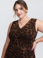Leopard Print Ruched Sleeveless Dress