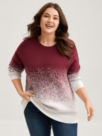 Jacquard Color Blend Ribbed Hem Pullover