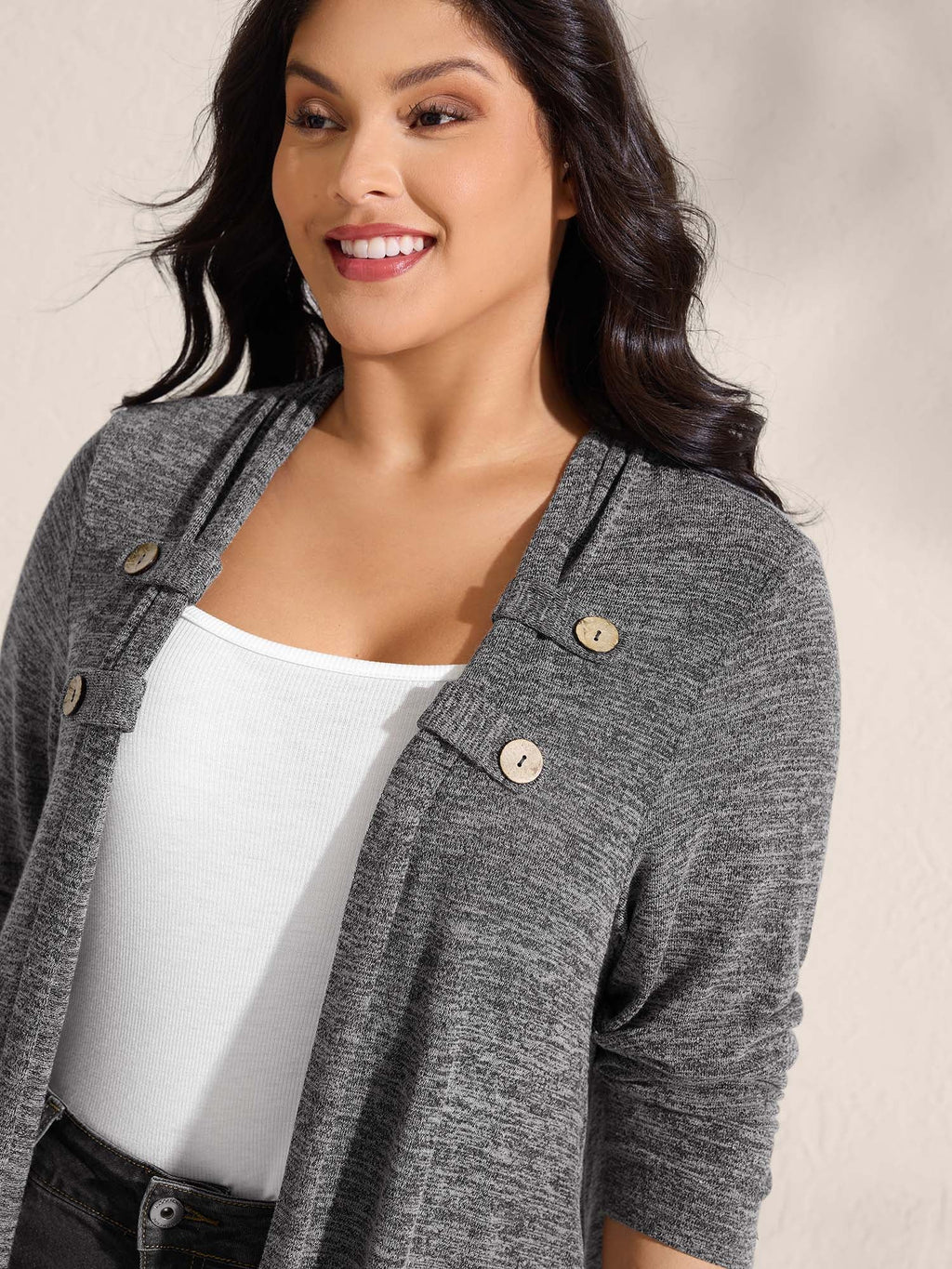 Stretchy Textured Button Detail Jacket