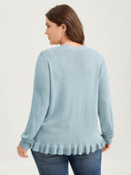 Supersoft Textured Floral Button Ruffled Hem Knit Cardigan