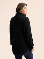 Turtleneck Cable Knit Curved Hem Pullover