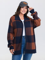 Supersoft Checkered Pattern Zip Knit Cardigan