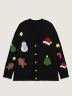 Gingerbread Santa Embroidery Knit Cardigan