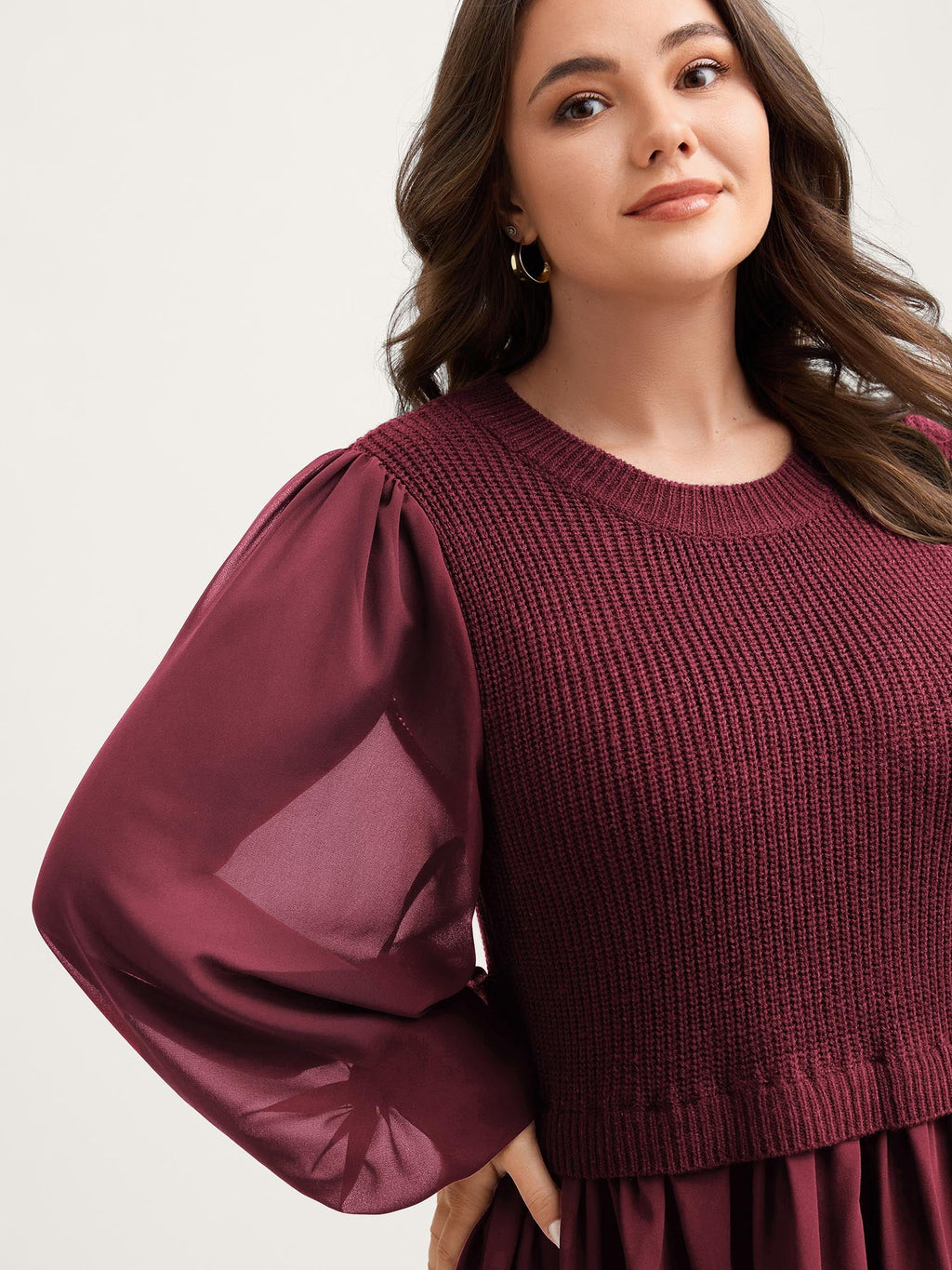 Balloon Sleeve Solid Twofer Sweater