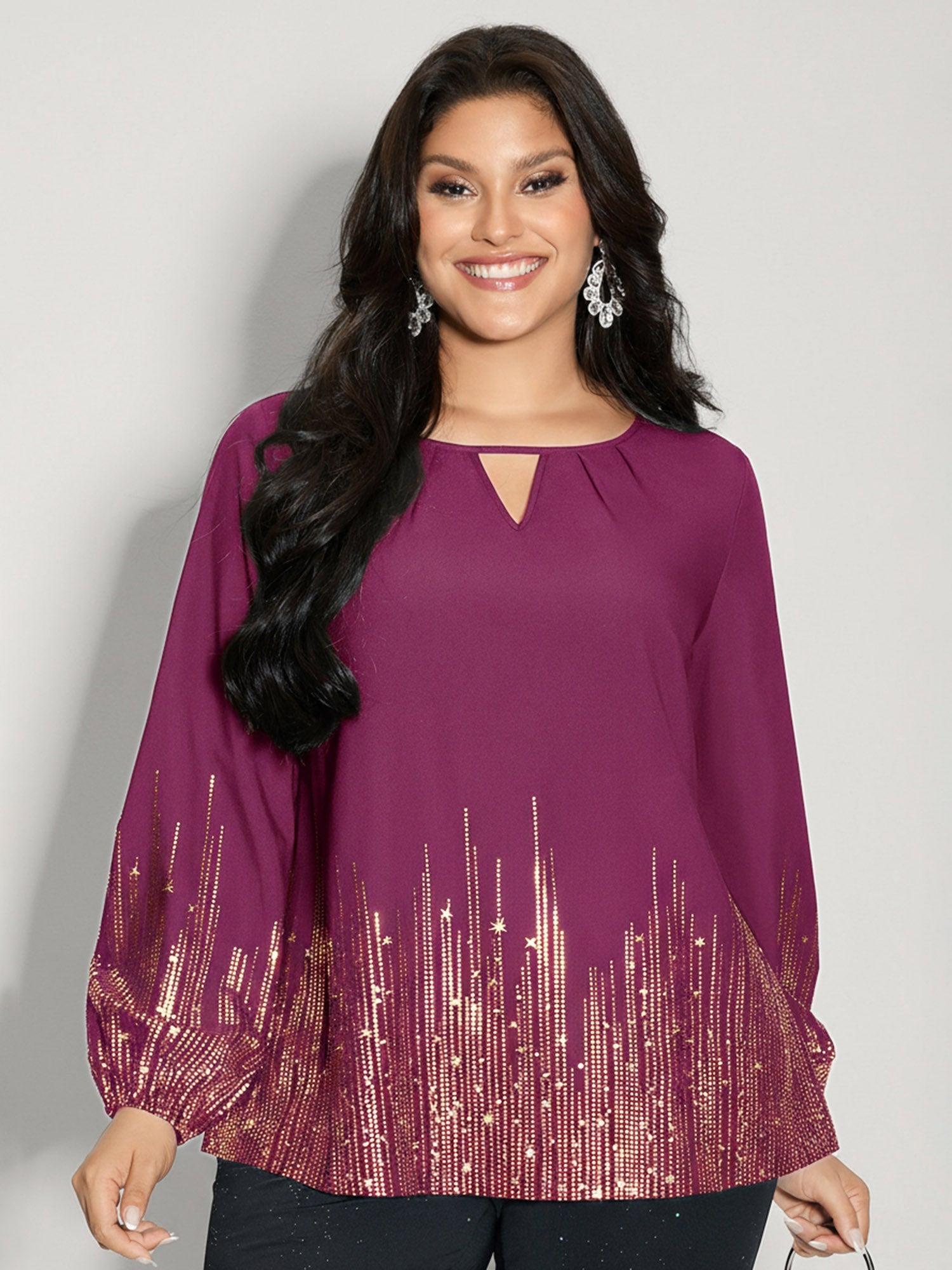 Shimmery Cut-Out Neck Blouse