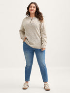 Heather Textured Button Neck Pullover