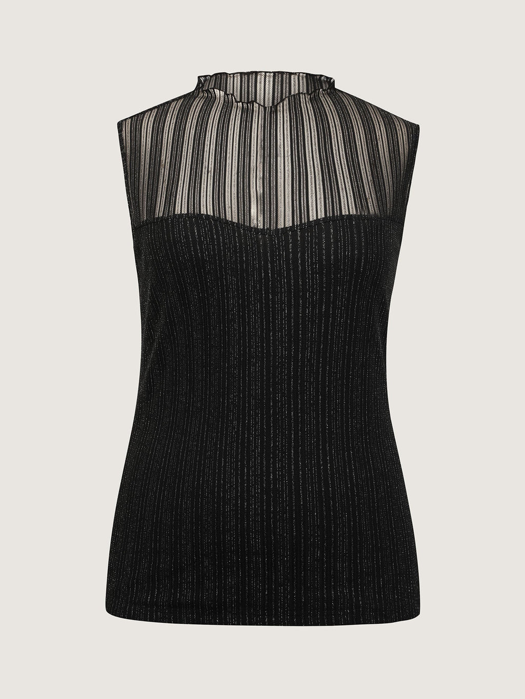 Lurex Sheer Neckline Lined Tank Top