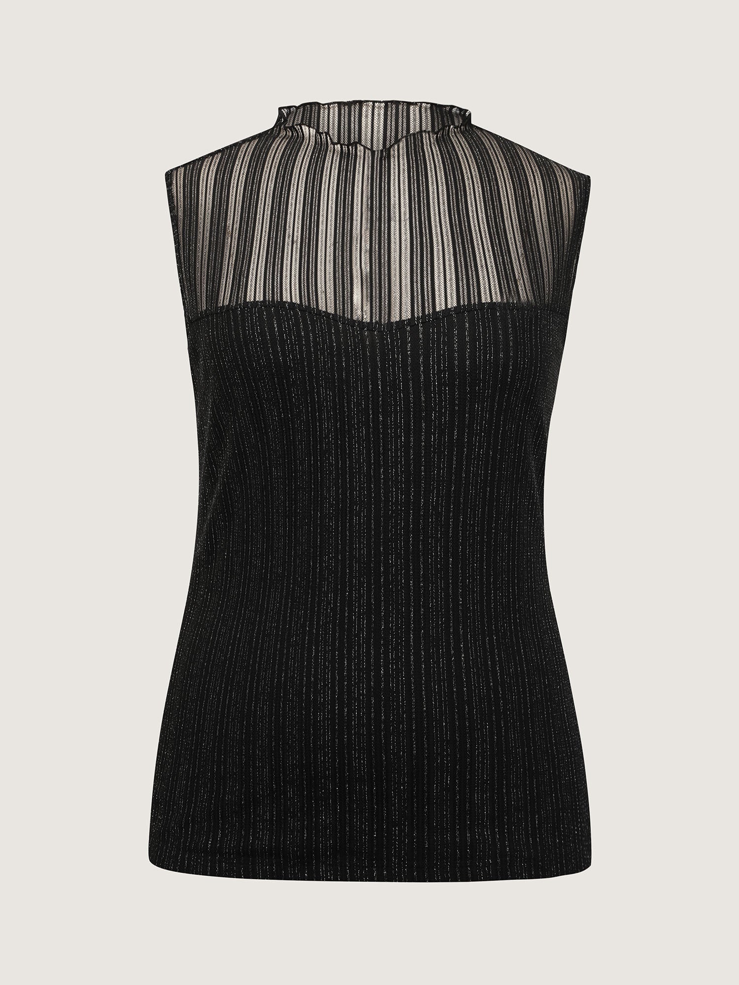 Lurex Sheer Neckline Lined Tank Top