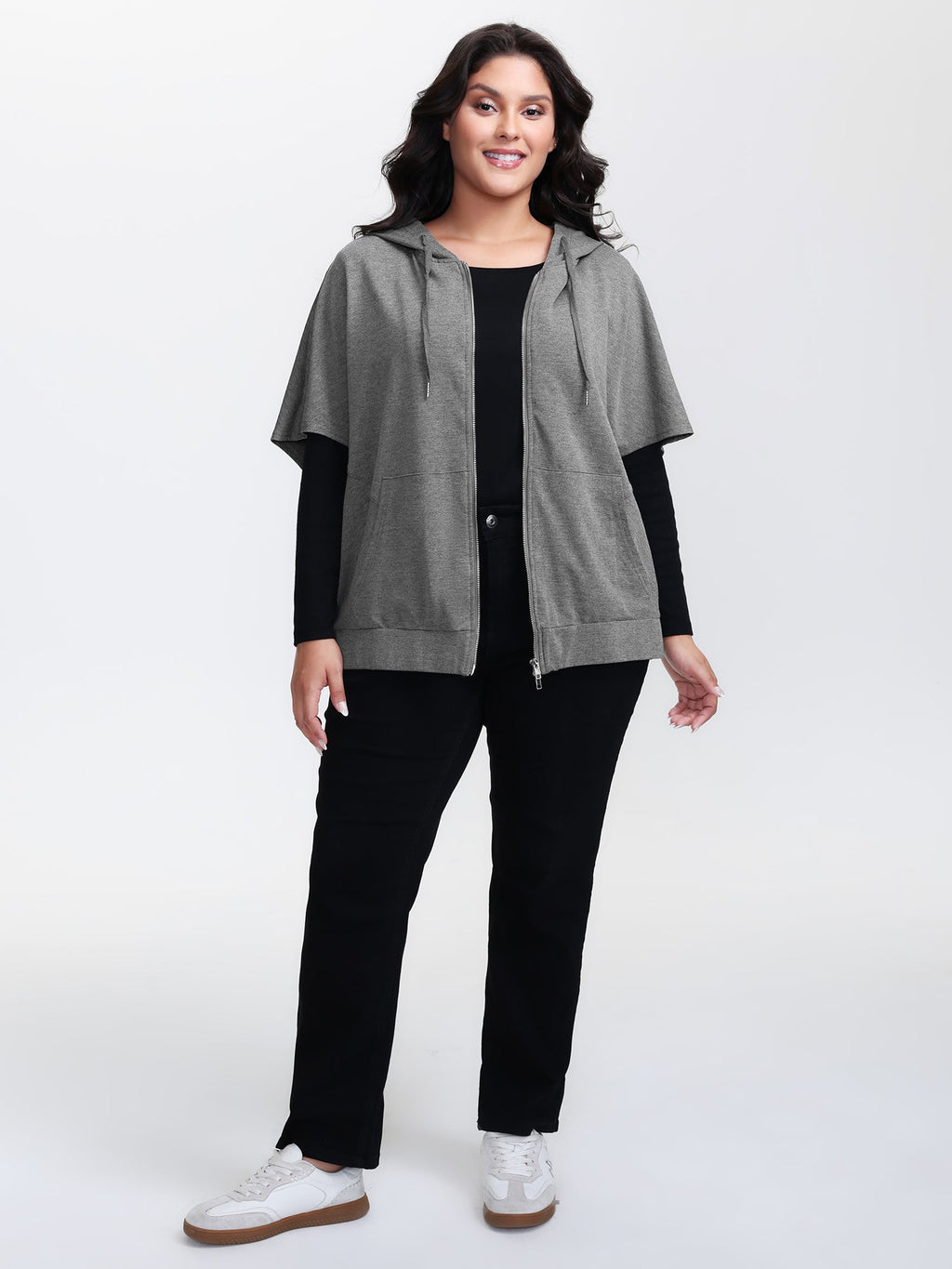 Supersoft Cloak Style Zipper Hooded Jacket