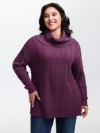 Drapey High Turtleneck Cable-Knit Pullover