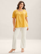 Cotton Square Neck Ruffled Sleeve Shirt
