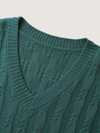 Cable Knit Textured V-Neck Pullover