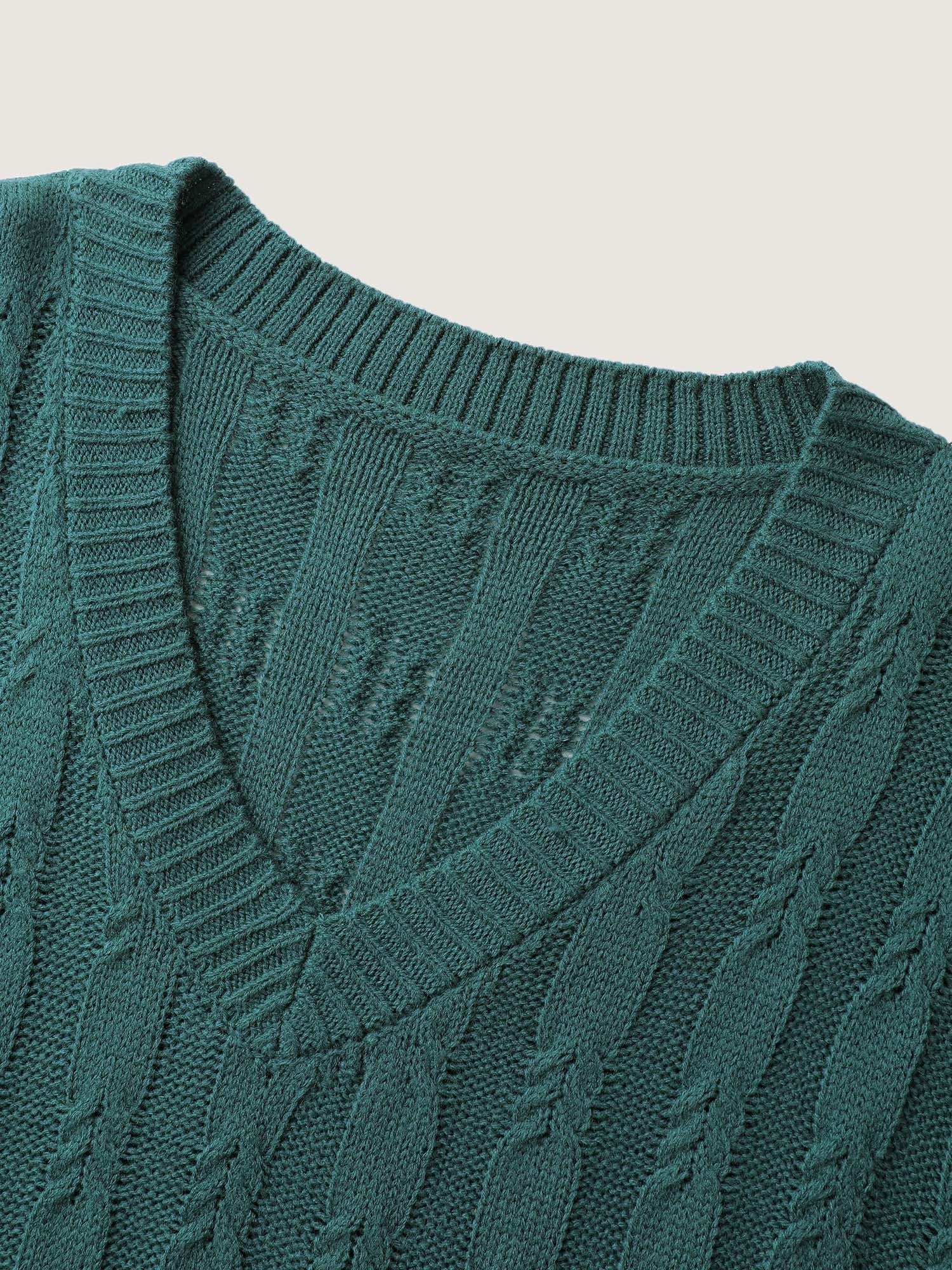 Cable Knit Textured V-Neck Pullover