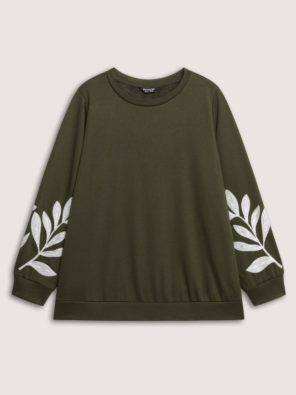 Leaf Embroidered Sleeve Round Neck Sweatshirt