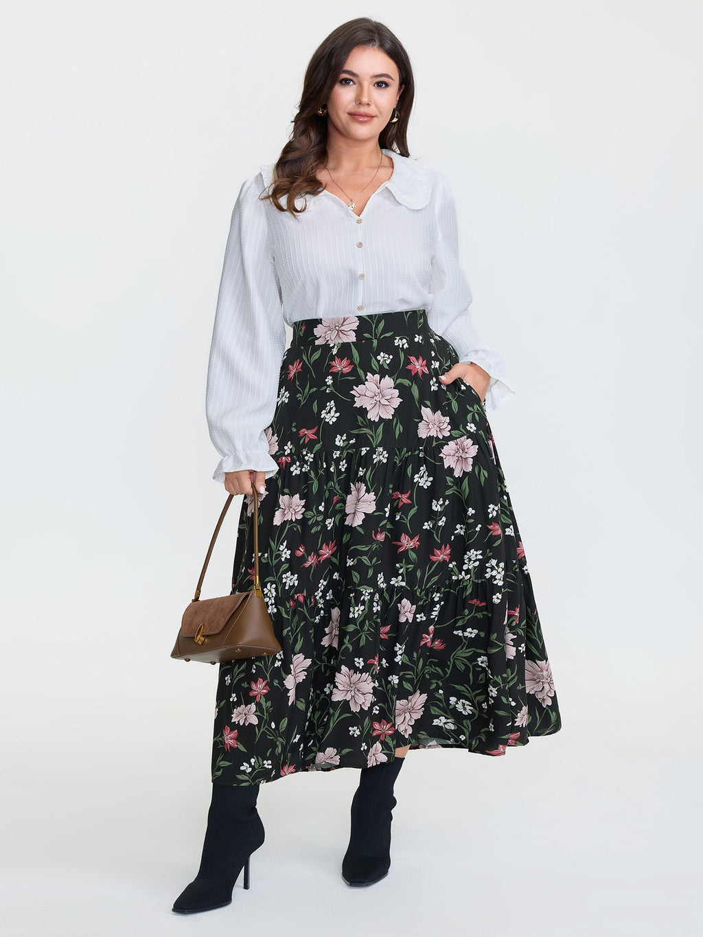 Floral Print Stretchy Waistband Maxi Skirt