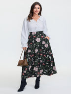 Floral Print Stretchy Waistband Maxi Skirt