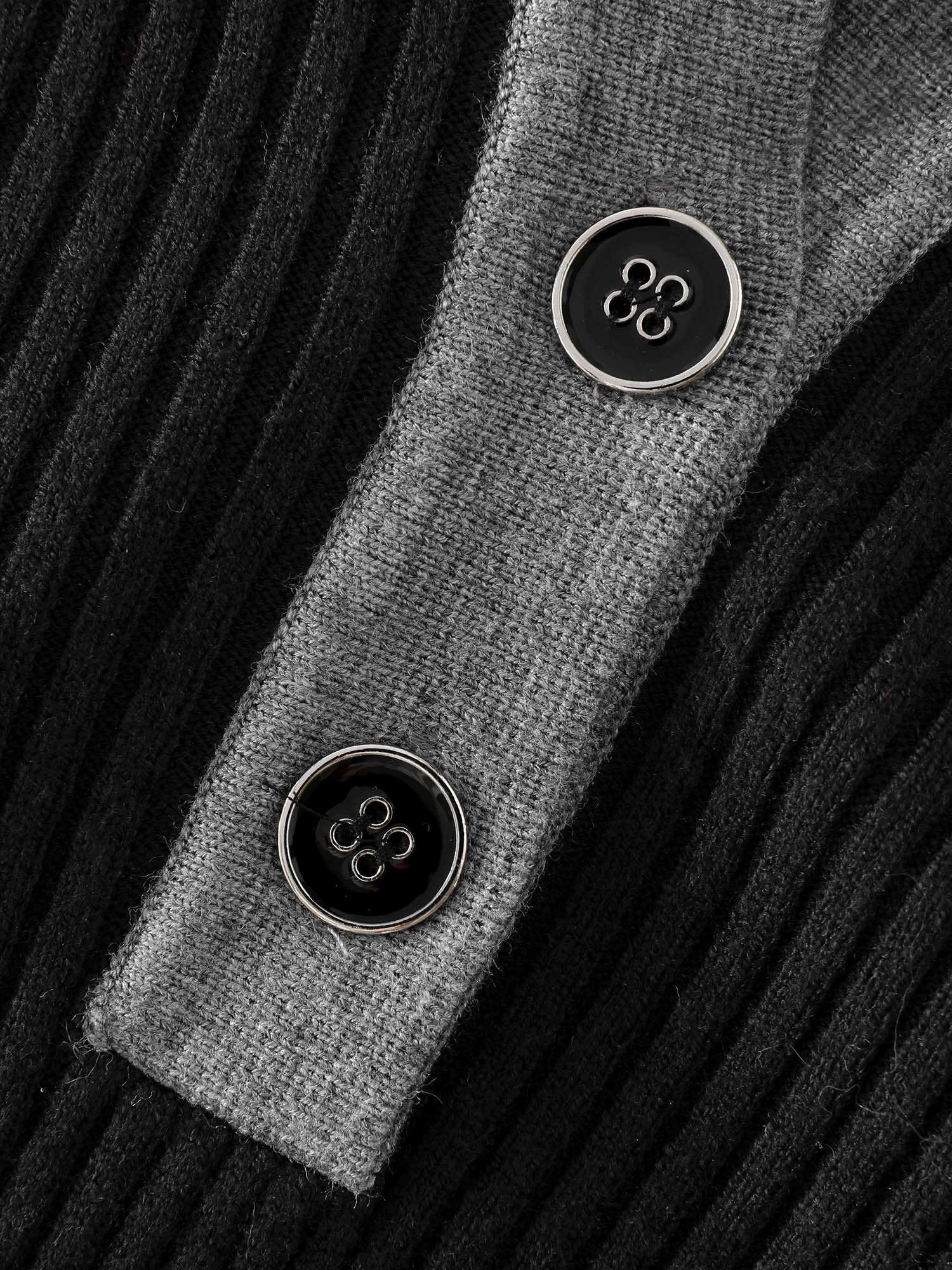 Polo Neck Contrast Metal Buttons Pullover