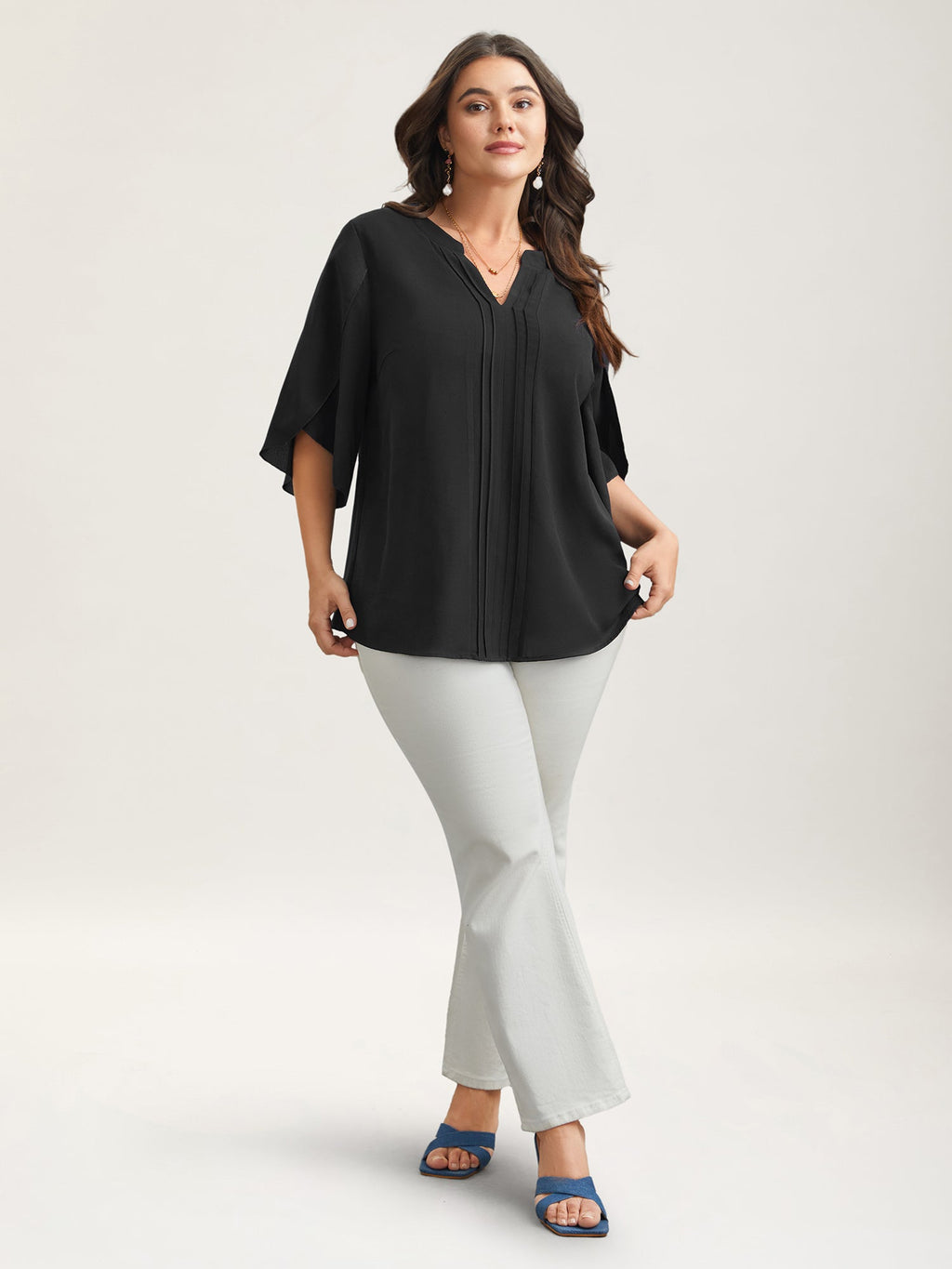 Petal Sleeve Toothpick Pleats Shirt