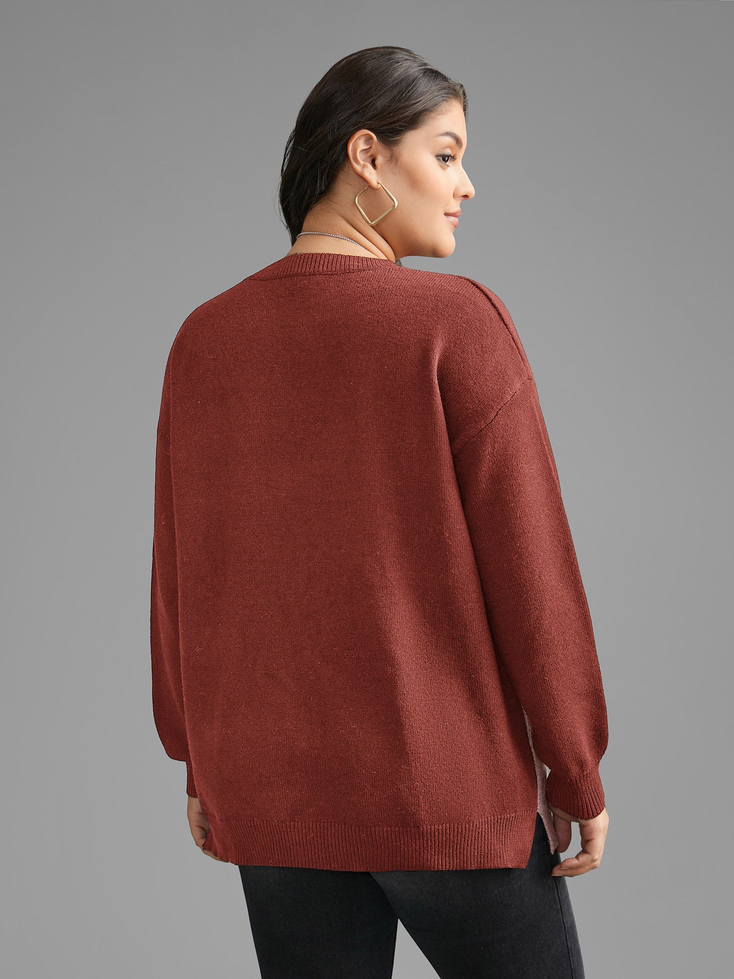 Cat Contrast Drop Shoulder Pullover