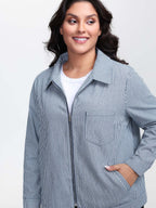 Denim Stripe Zipper-Front Jacket
