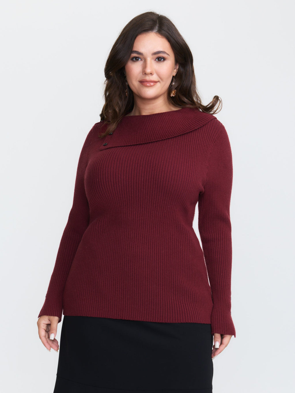 Collar Button Fitted Slit Fitted Pullover