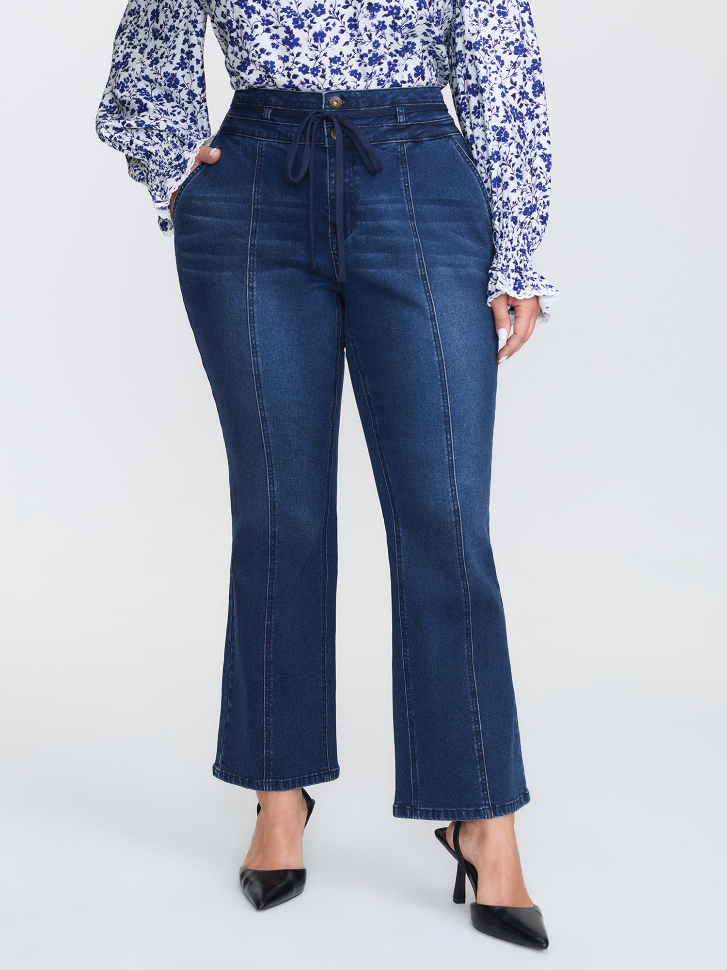 Seamed Drawstring Bootcut Jeans