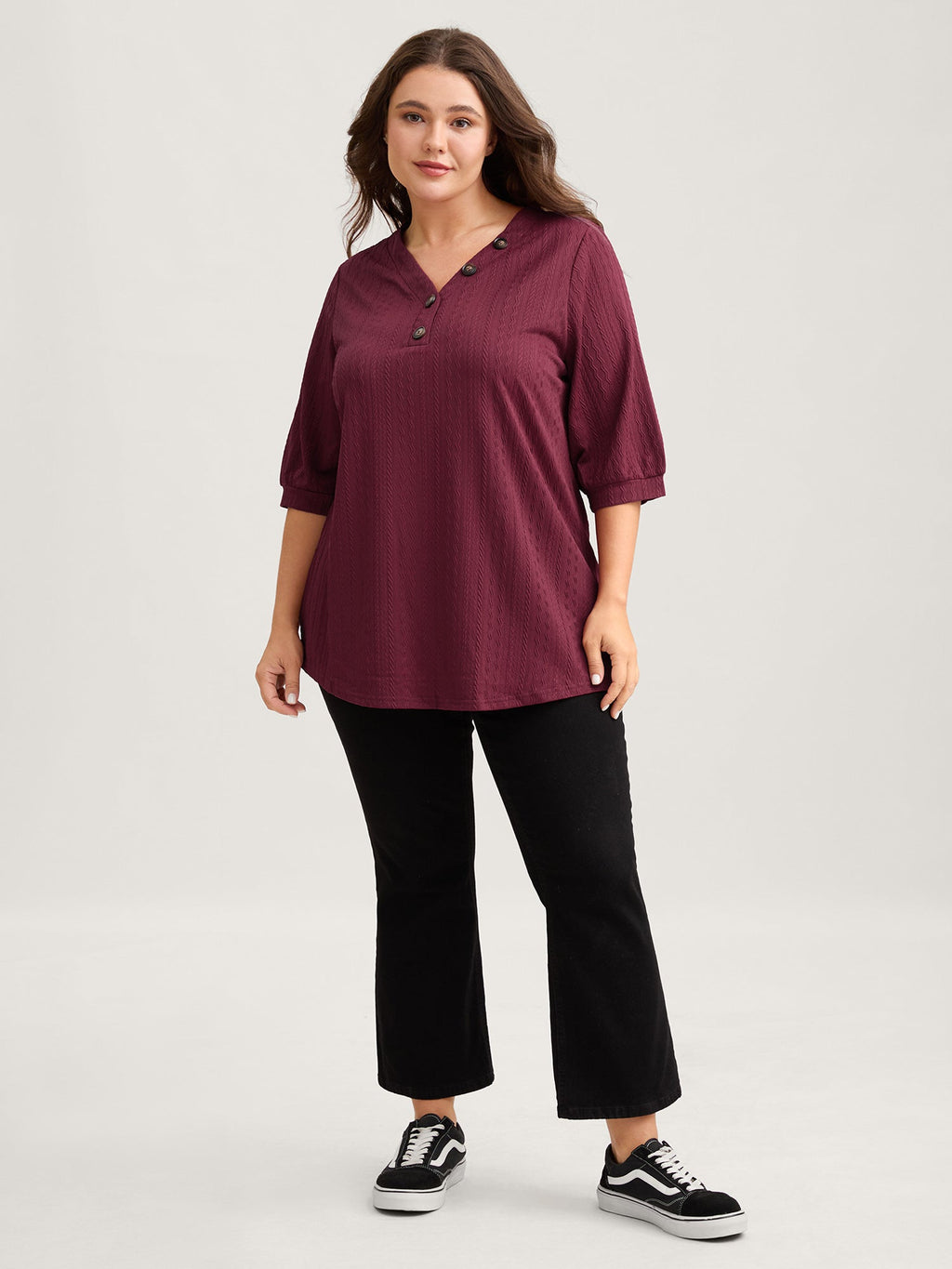 Plain Knit Texture Gathered Top